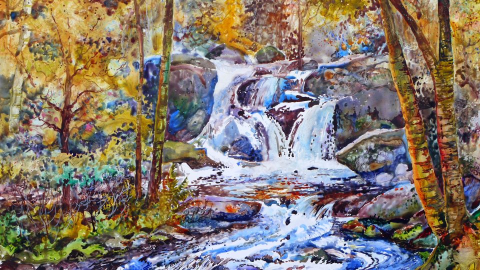 Watercolor of Glenwood Falls landscape