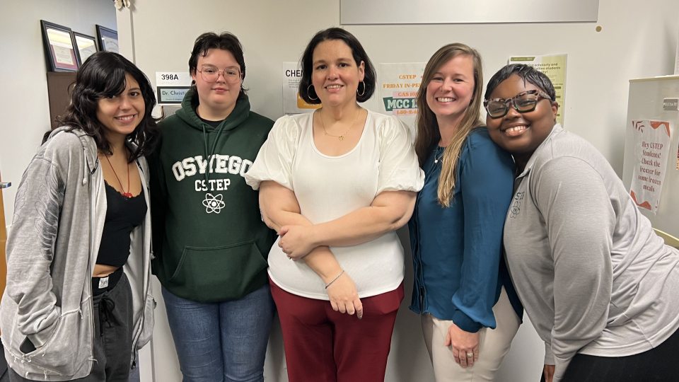 Stephanie Wallace, joined by students Vanessa Rodriguez, Carrie Edwards and Olivia Odigie and CSTEP Director Christina Vazquez, is taking part in the  New York Education Policy Leadership Program