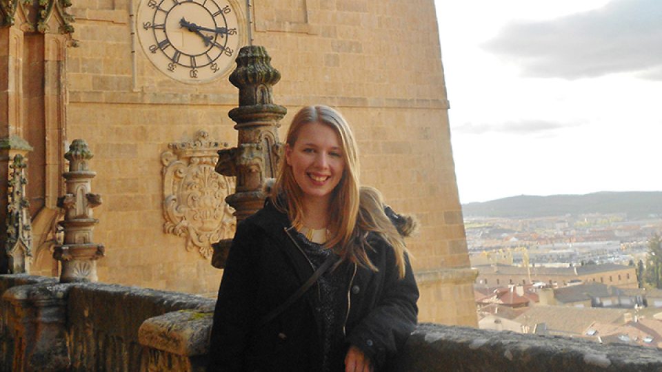 International time—SUNY Oswego Spanish major Mallory Russell, shown during a study abroad trip to Salamanca, Spain, has applied for a prestigious Fulbright fellowship to teach English in Brazil.