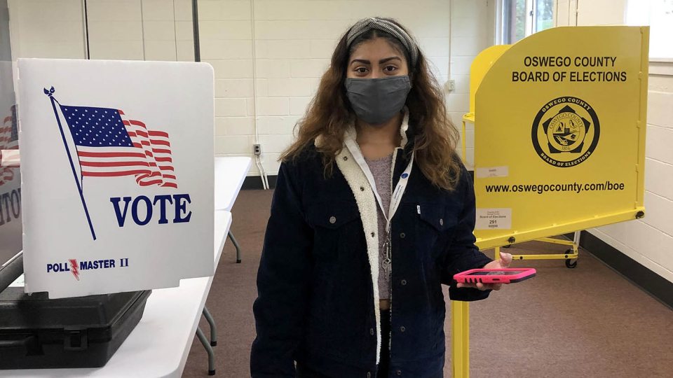 Esther Loja appears in a video promoting having a plan to vote