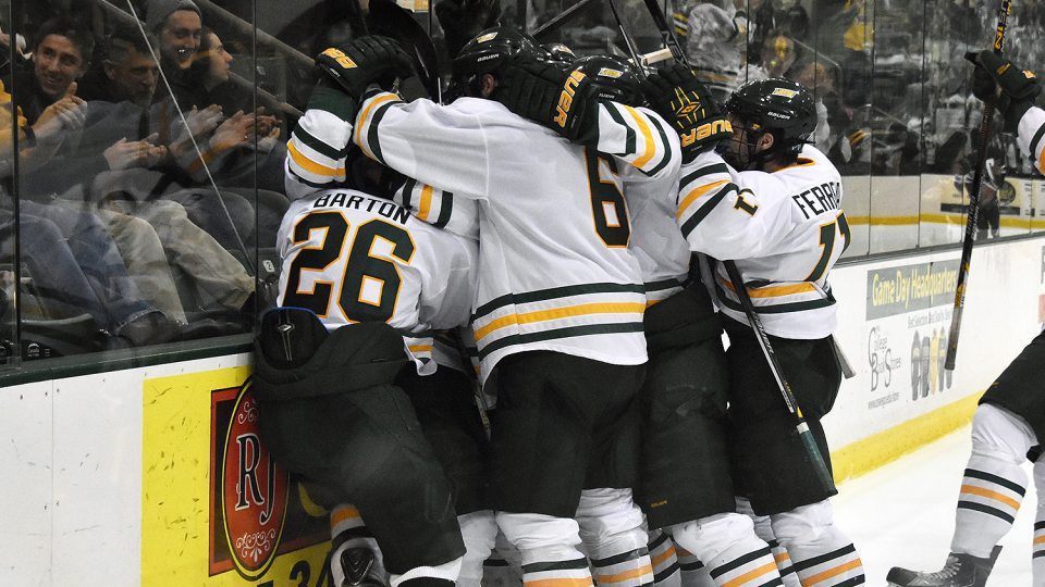 Hockey players celebrating