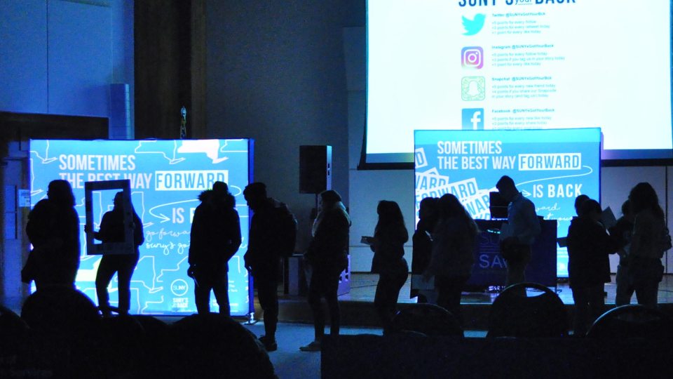 Oswego students line up to fill comfort kits as part of SUNY's Got Your Back initiative