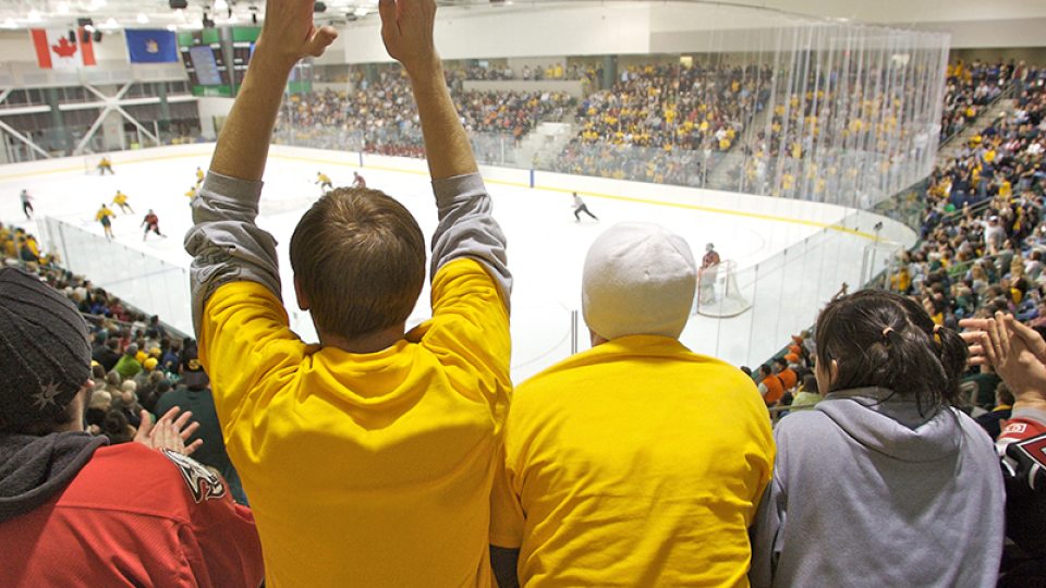 Students at a hockey game