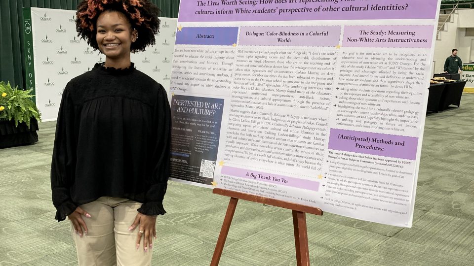 SUNY Oswego junior Infiniti Robinson will study how art performed and created by non-white cultures impact and educate white students on campus