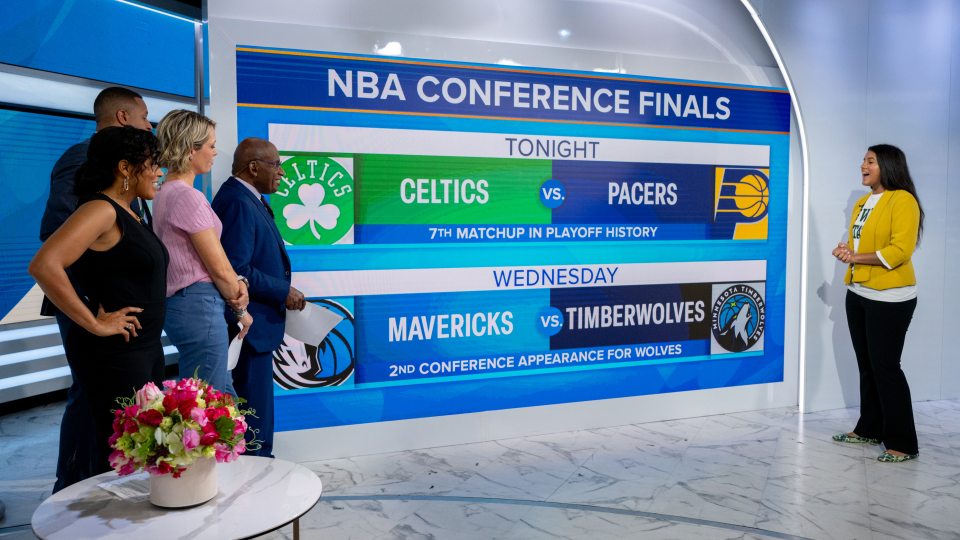 2024 SUNY Oswego graduate Jolie Santiago (at right) delivers sports analysis live on NBC's "Today" show as the anchors look on and interact