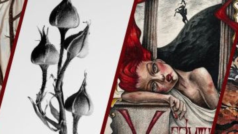 Collage of images in student juried art exhibition