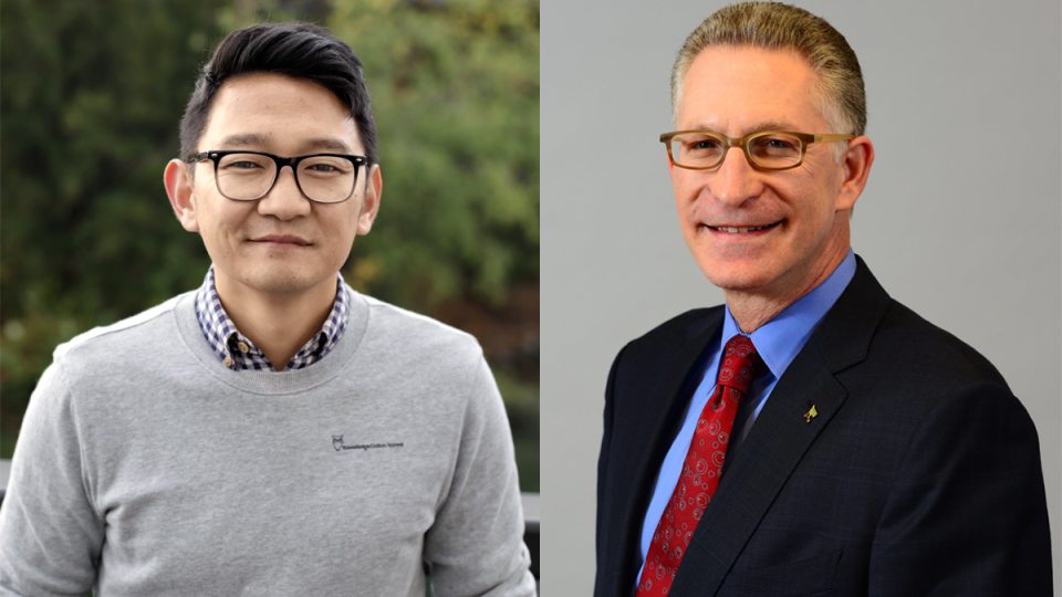 Jeff Knauss and Mark Baum are two distinguished alumni who will address December Commencement on Dec. 11 and receive honorary doctorates