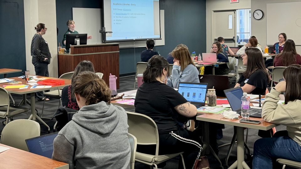 SUNY Oswego’s library faculty and professional staff recently welcomed nearly 30 librarians from around central and northern New York to Penfield Library for a joint professional development day on March 9.