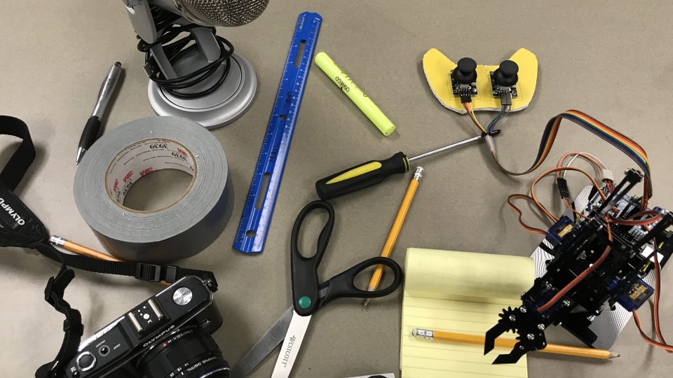 Items for drawing, filming, photographing making and more show the many paths attendees of the Makeathon can take