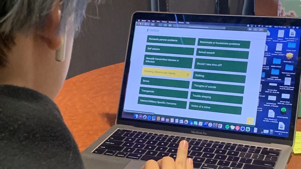 Student on laptop uses Oz Concern Navigator website