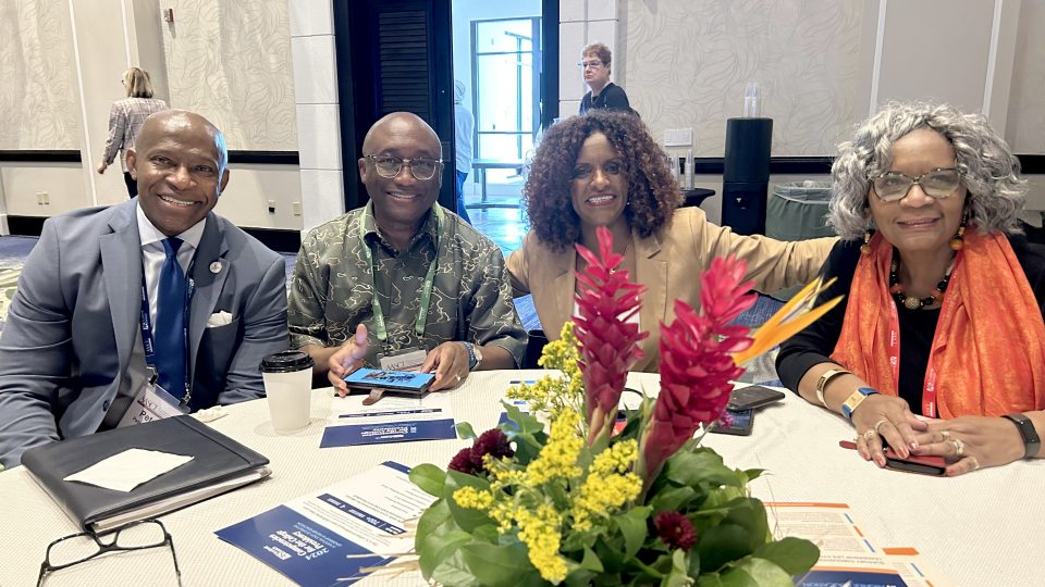 SUNY Oswego President Dr. Peter O. Nwosu (left, with other SUNY leaders) was recently tapped to chair the Committee on Student Success of the American Association of State Colleges and Universities