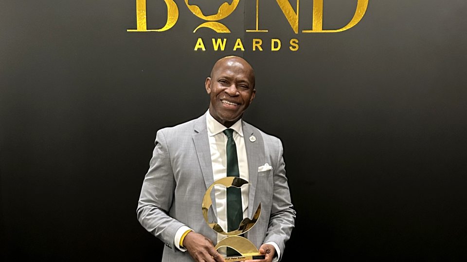 SUNY Oswego President Peter O. Nwosu was honored with Lifetime Achievement Award in Academia and Leadership at the annual BOND Awards in Mississauga, Canada, on Friday, Sept. 12, 2025.