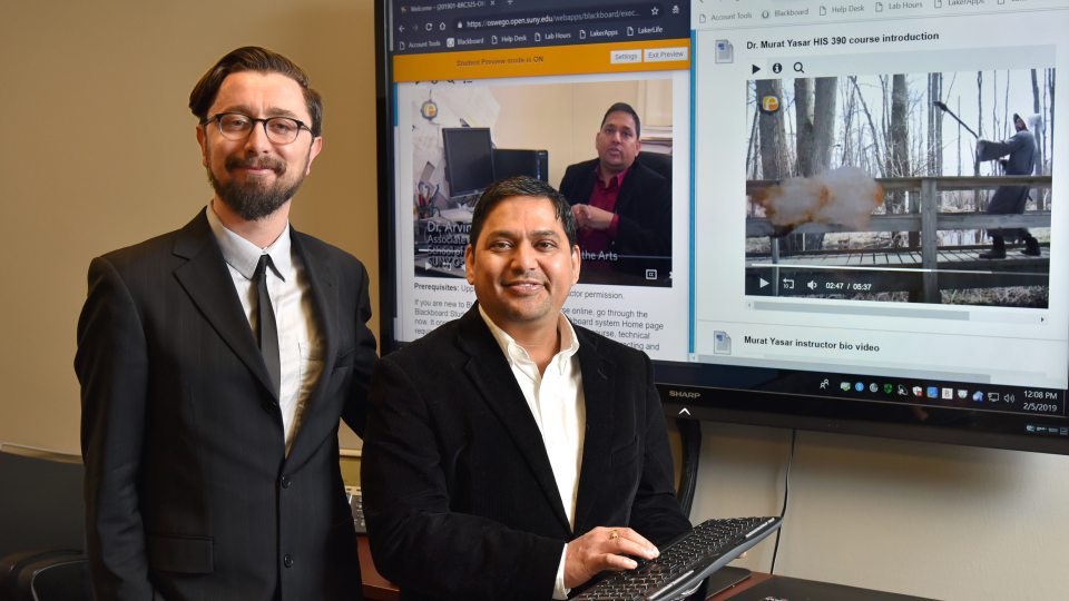 SUNY Oswego faculty Murat Yasar (left), in history, and Arvind Diddi, in communication studies, recently were named Open SUNY Online Teaching Ambassadors