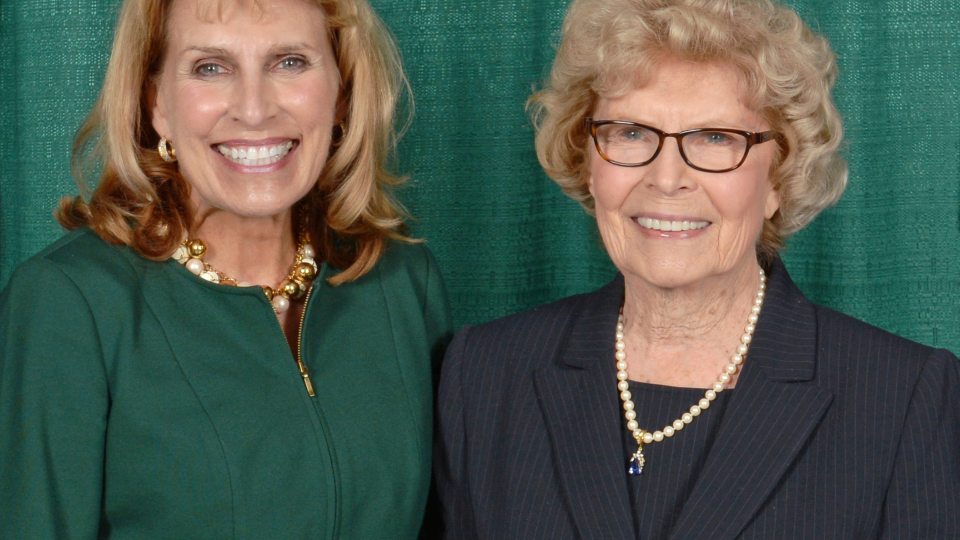 SUNY Oswego President Deborah F. Stanley and Dr. Barbara Shineman at the dedication on Oct. 4, 2013, of the Richard S. Shineman Center for Science, Engineering and Innovation.