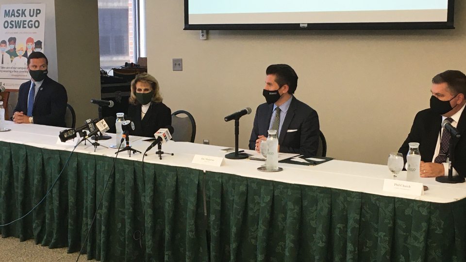 City of Oswego Mayor Billy Barlow, SUNY Oswego President Deborah F. Stanley, SUNY Chancellor Jim Malatras, Oswego County Administrator Phil Church