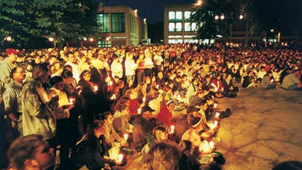 A large campus community turnout to the 9/11/2001 vigil