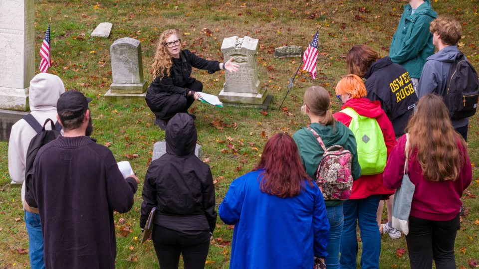 Candis Haak teaches her class on Death, Data and Local Cemeteries at Oswego's Riverside Cemetery