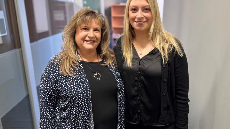 SUNY Oswego student Gracey Trabold (right) enjoyed an internship with Kellie Greene (left) and the North Central Small Business Development Center that supported the organization and its mission while allowing her to gain important hands-on experience.
