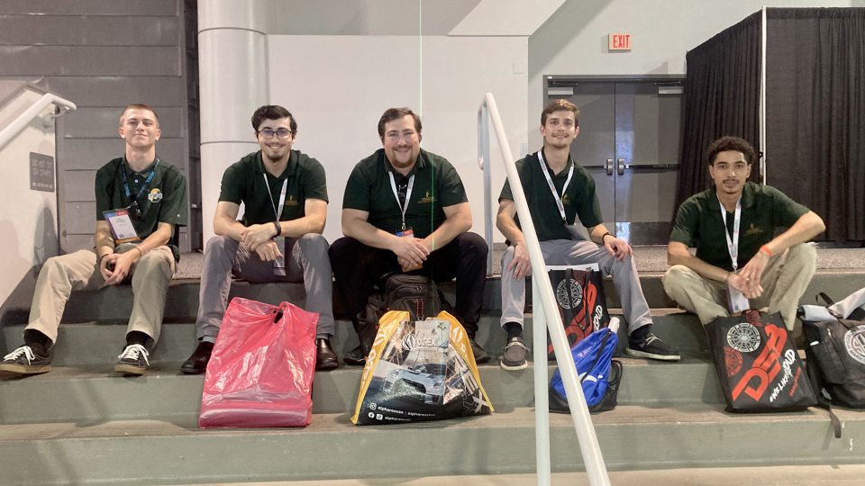 From left, SUNY Oswego students James Anderson, Dave Bender, Patrick Mauro, Anthony Amitrano and Deury Espinal attended the Specialty Equipment Market Association Show, an unparalleled experience to learn, make connections and explore opportunities.