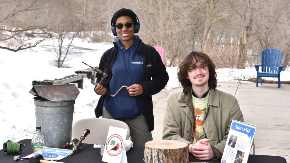Sustainability interns showcase tools used for Maple on Tap sap-gathering project