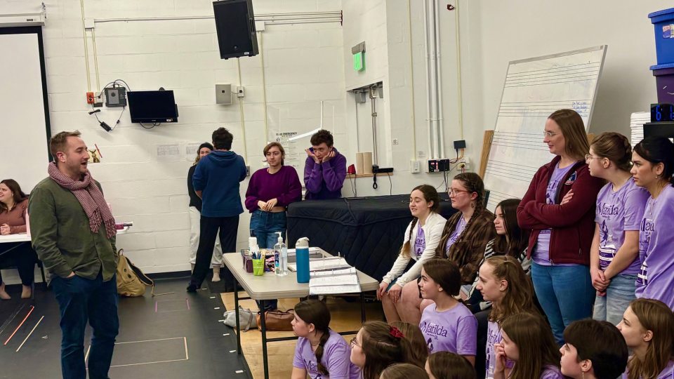 Visiting Oswego Homeschool Association students attend a rehearsal of the department’s upcoming musical "All Shook Up," led by theatre faculty member Steven Mazzoccone