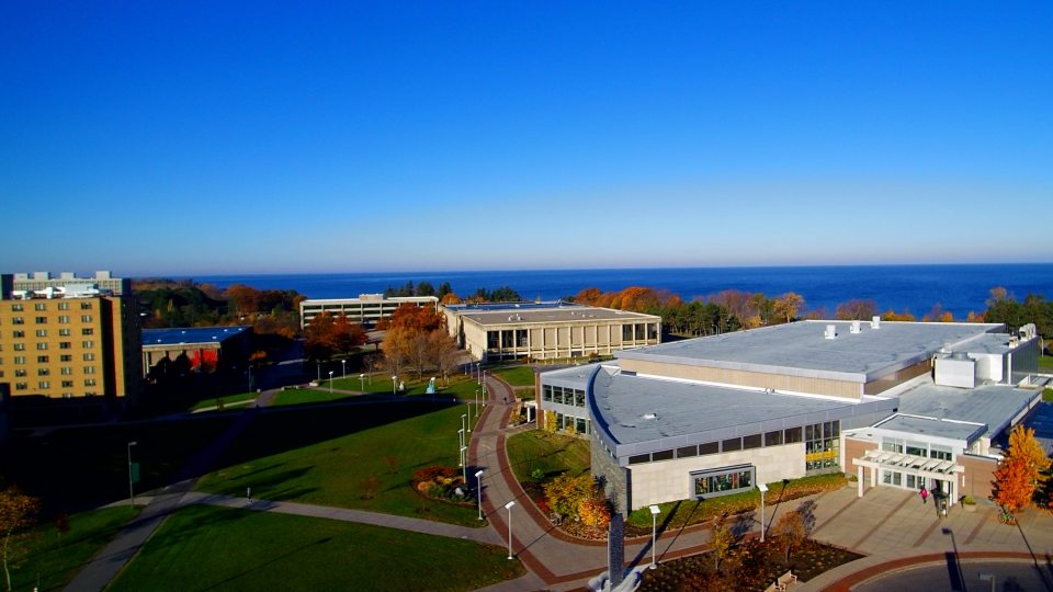 Aerial view of Marano Campus Center and central campus