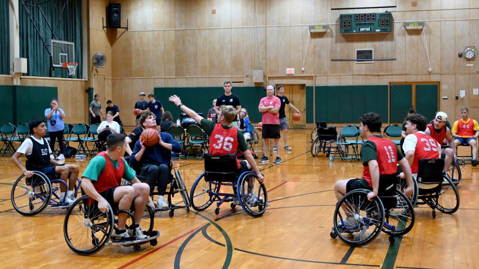 Wheelchair basketball game in progress
