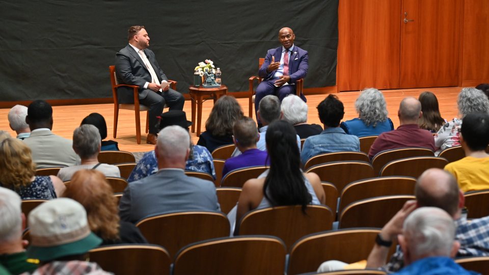 Alumni listen to the annual Reunion highlight where President Peter O. Nwosu provides the latest vision for the university.