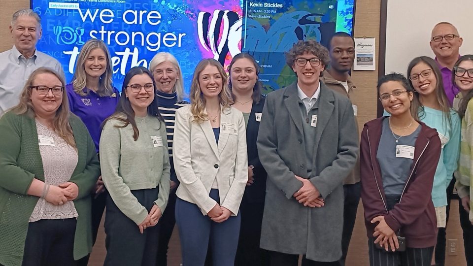 Members of SUNY Oswego's award-winning Society for Human Resource Management shown during a visit to Wegmans Food Market headquarters. 