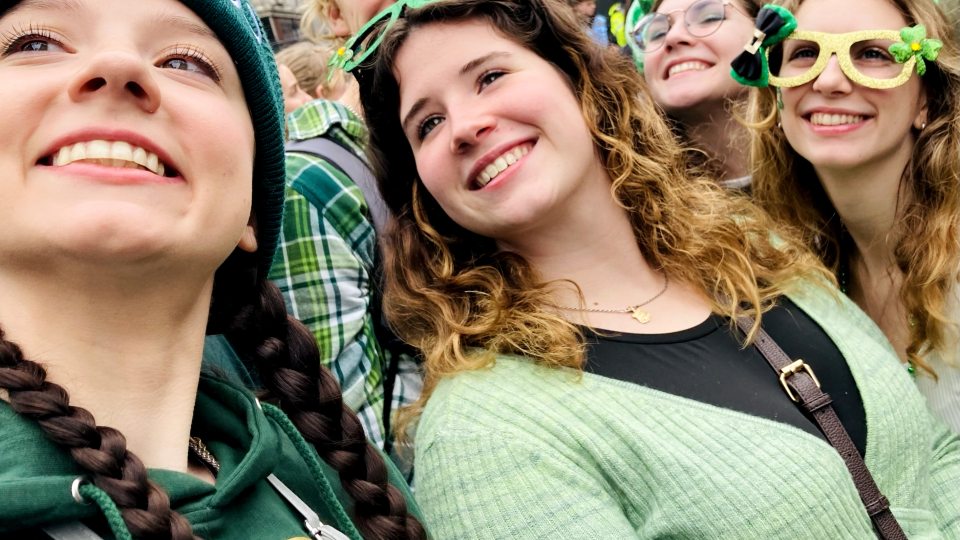 Students from the faculty-led Q3 Ireland 2023 program attend the St. Patrick's Day Parade in Dublin.