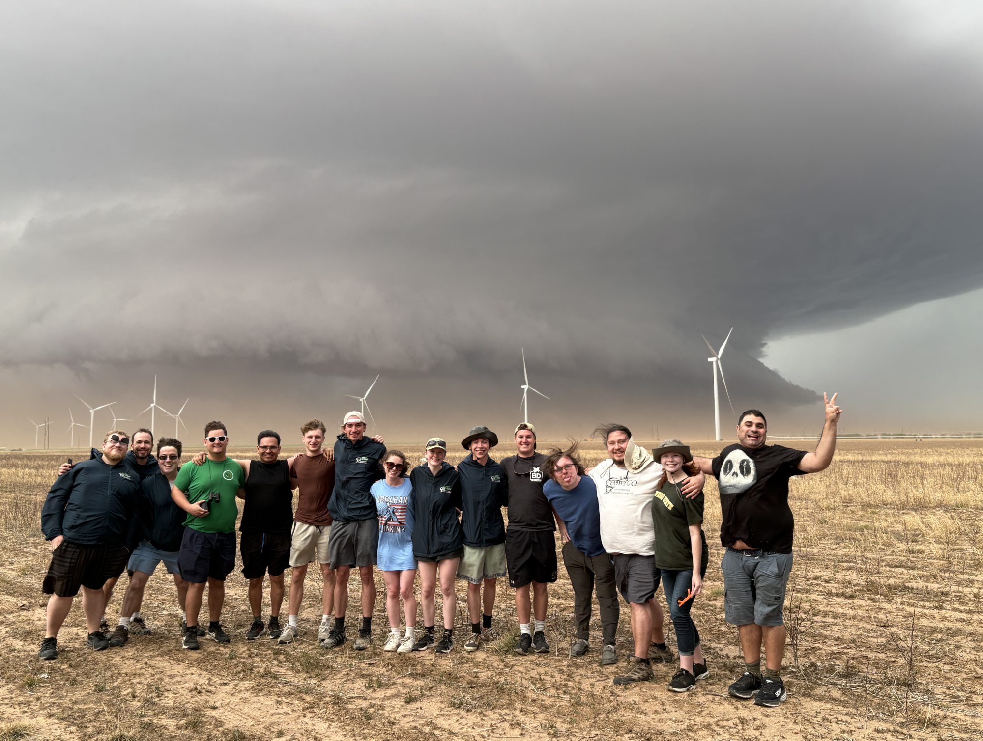 SUNY Oswego storm-chasing students pause (from a safe distance) with a supercell near Tahoka, Texas
