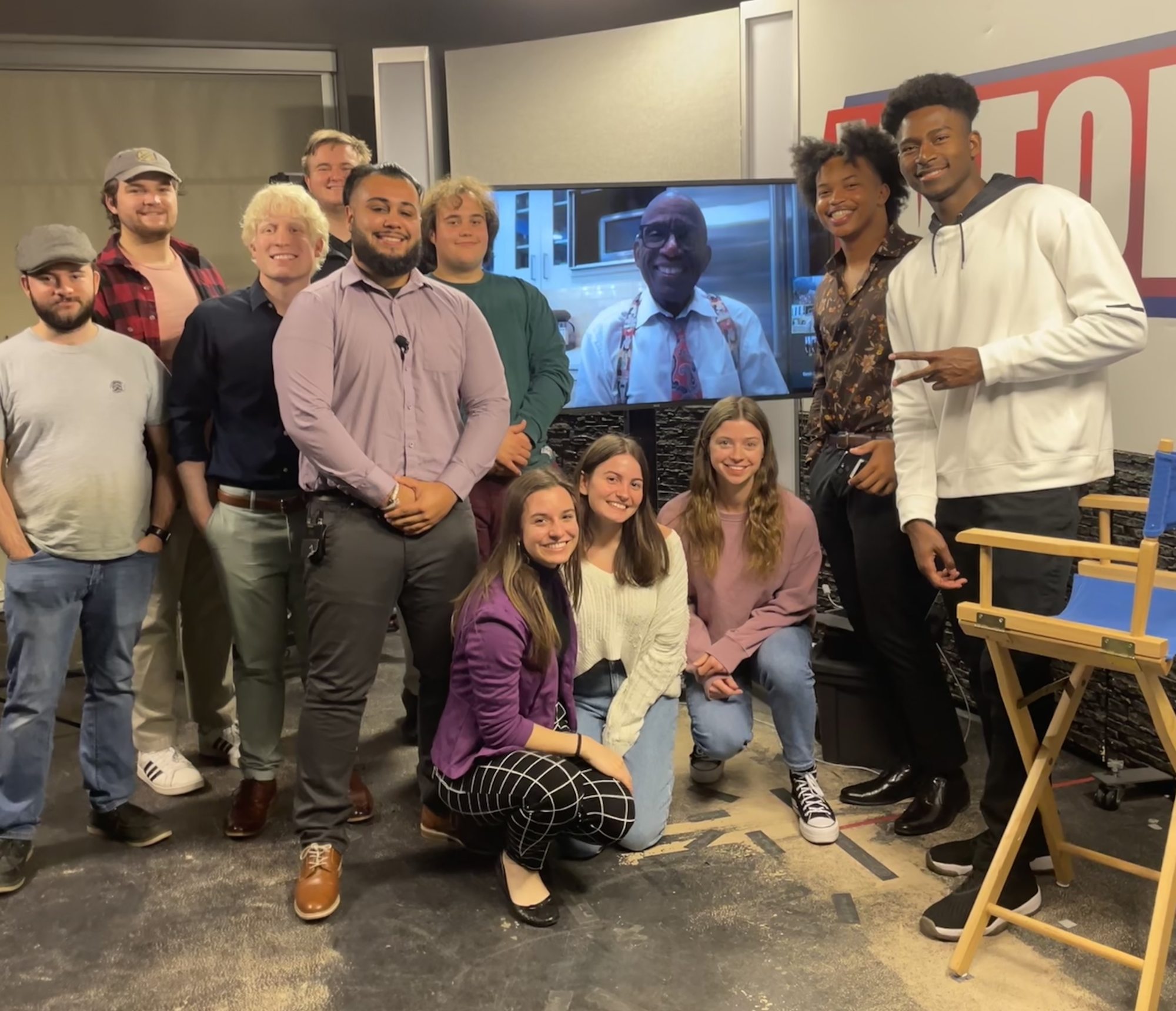 Students on set of OX5 with Al Roker in background on screen