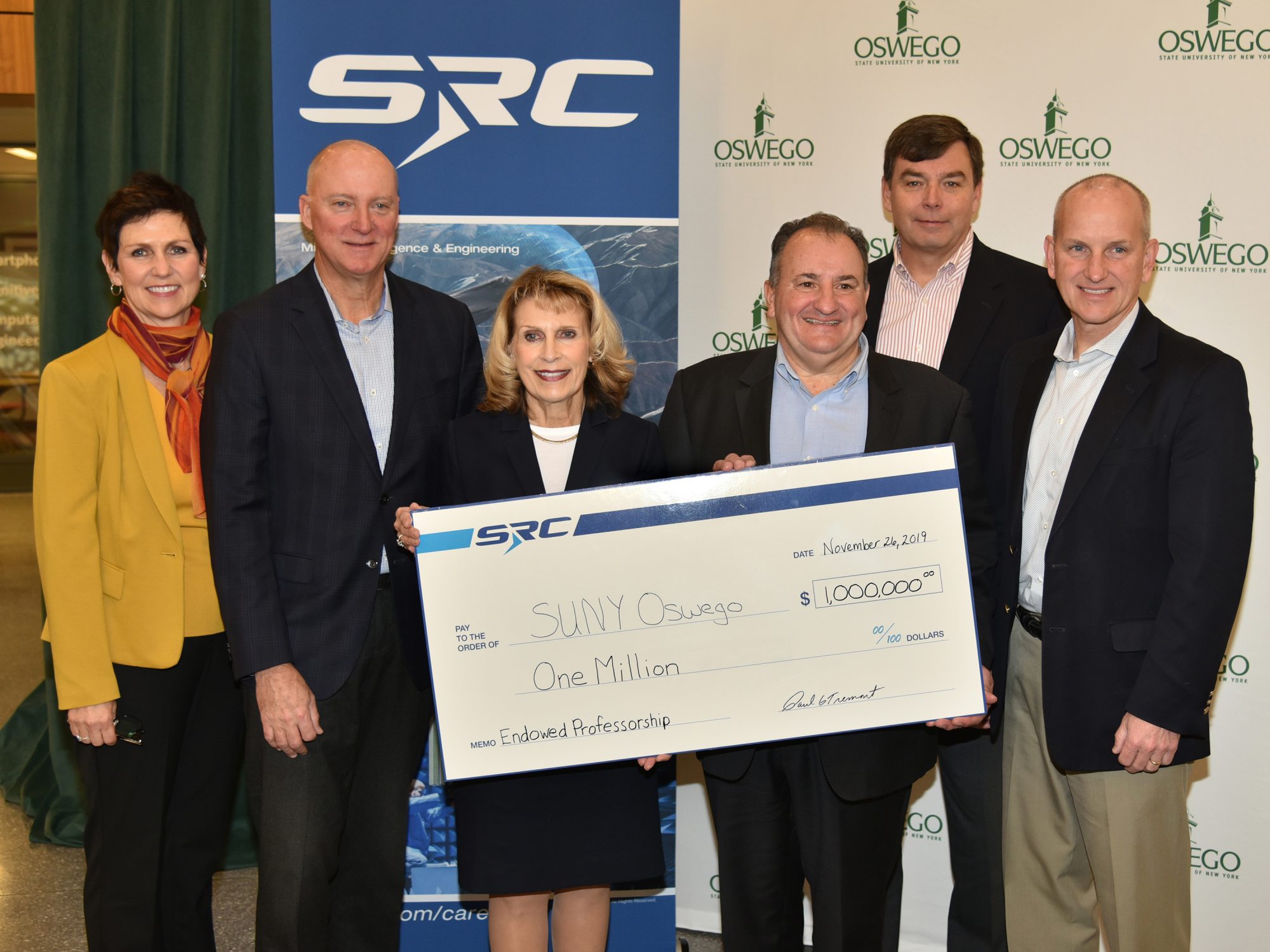 SRC Inc. presents a $1 million gift to SUNY Oswego to establish an endowed professorship in engineering