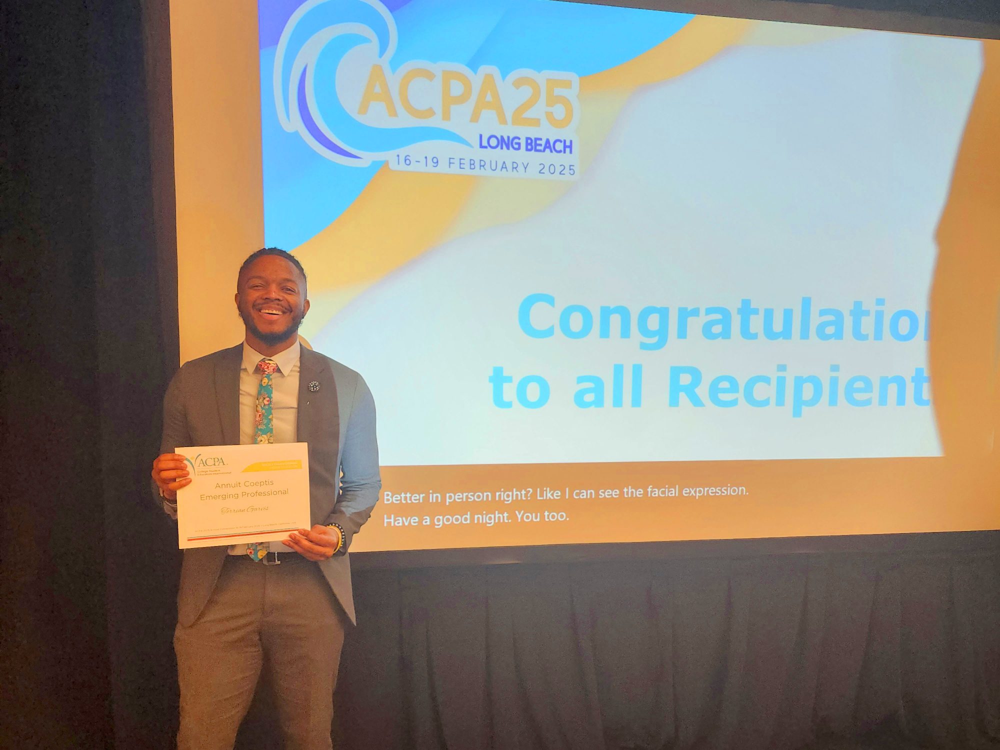 For Terrian Garvis, recently winning the ACPA-College Student Educators International, Annuit Coeptis Emerging Professional Award, is just one more example of supporting others any way he can.