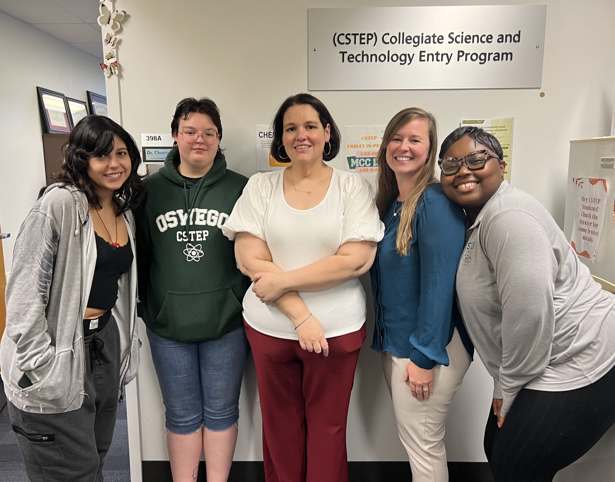 Stephanie Wallace, joined by students Vanessa Rodriguez, Carrie Edwards and Olivia Odigie and CSTEP Director Christina Vazquez, is taking part in the  New York Education Policy Leadership Program