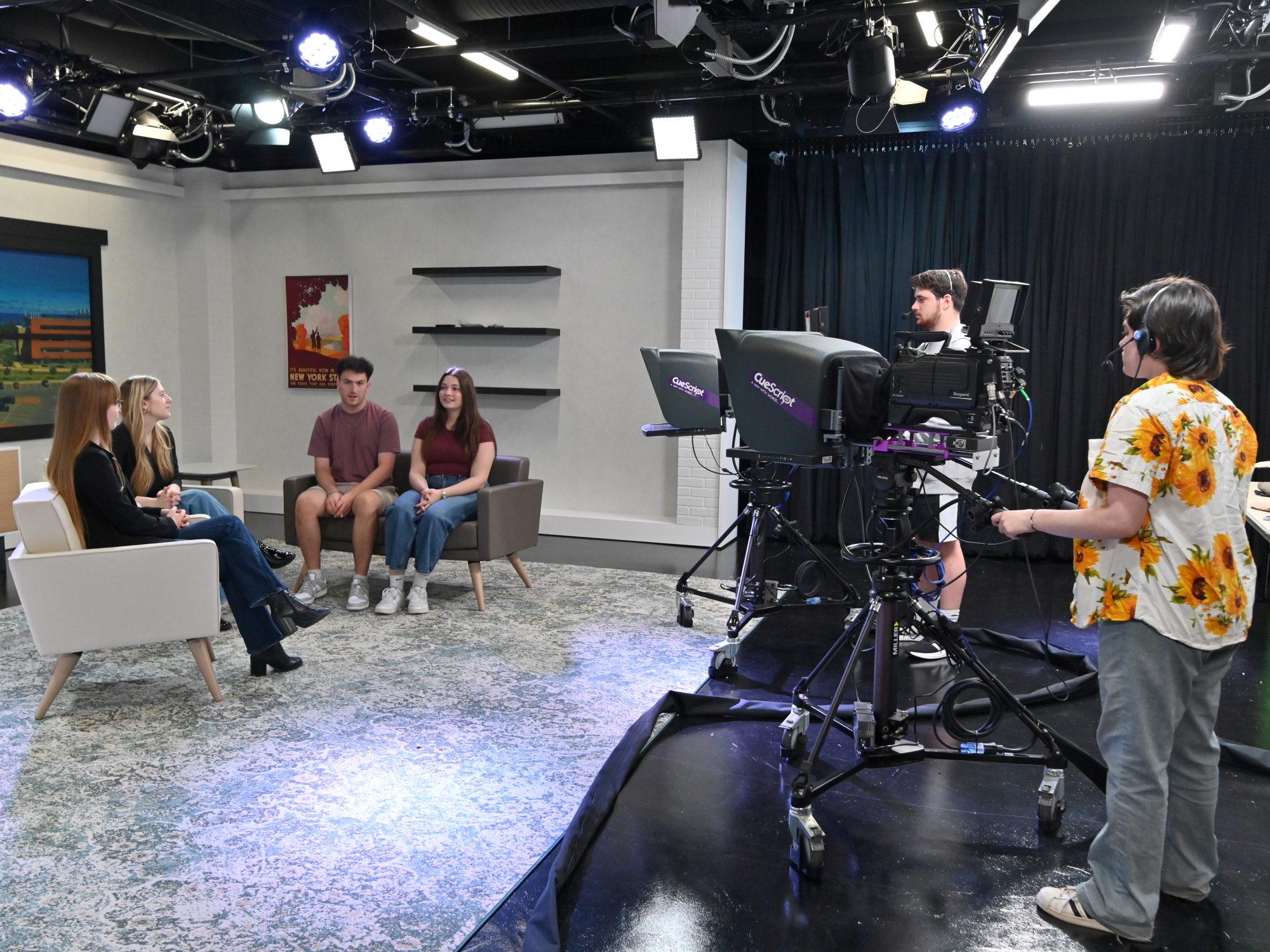 Students use a Hewitt Hall TV studio