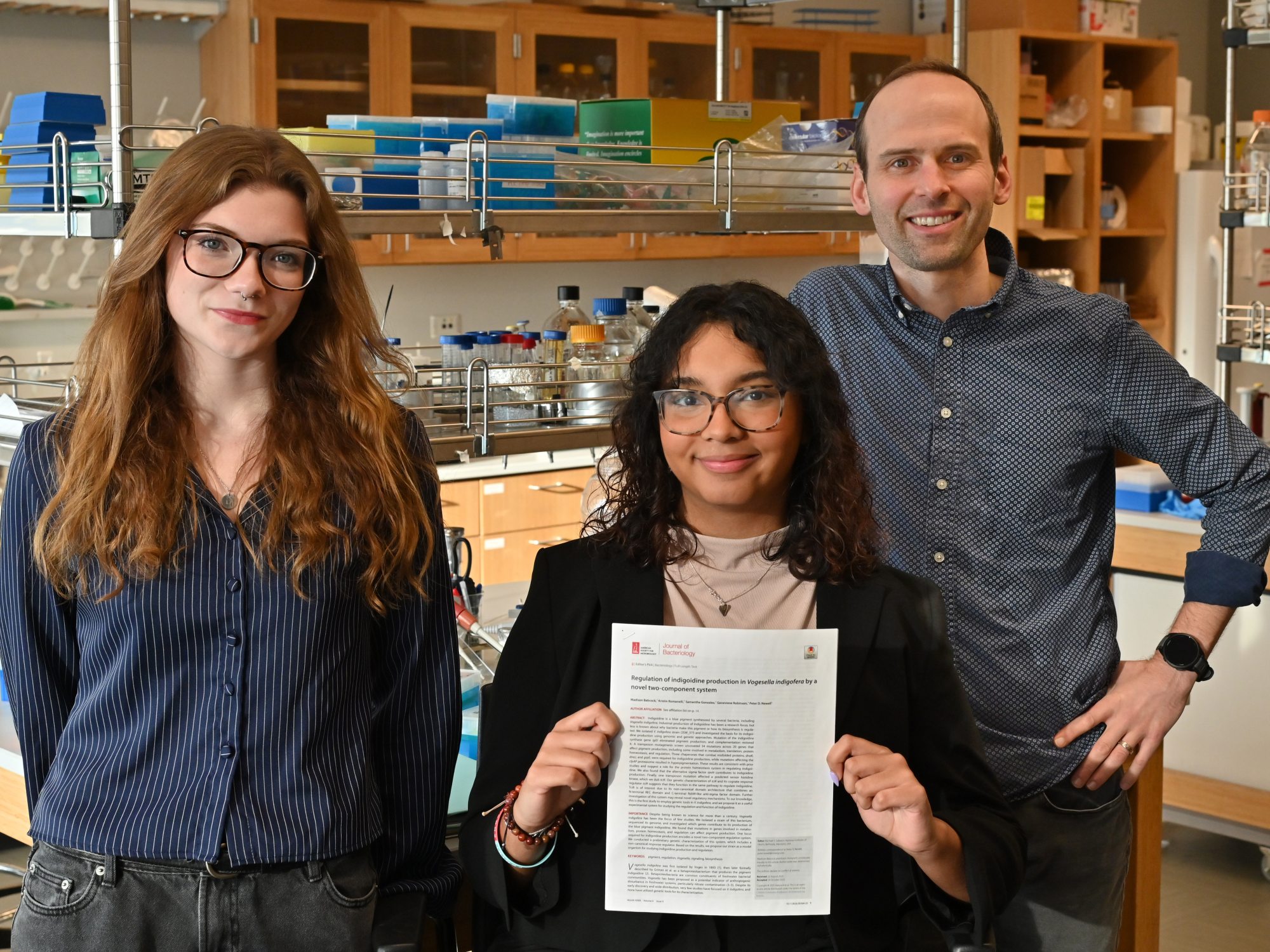 Peter Newell of the Biological Sciences Department and student researchers recently published their groundbreaking work with a unique bacterial species known as vogesella indigofera in the Journal of Bacteriology.