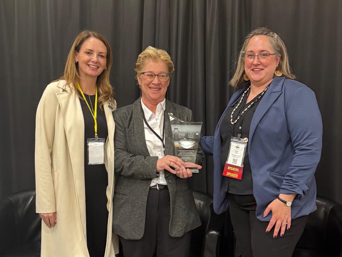 Adjunct professor Diane Oldenburg of the Health Promotion and Wellness Department was recently honored with the Hermann M. Biggs Memorial Medal and Certificate, a prestigious lifetime achievement award from the New York State Public Health Association