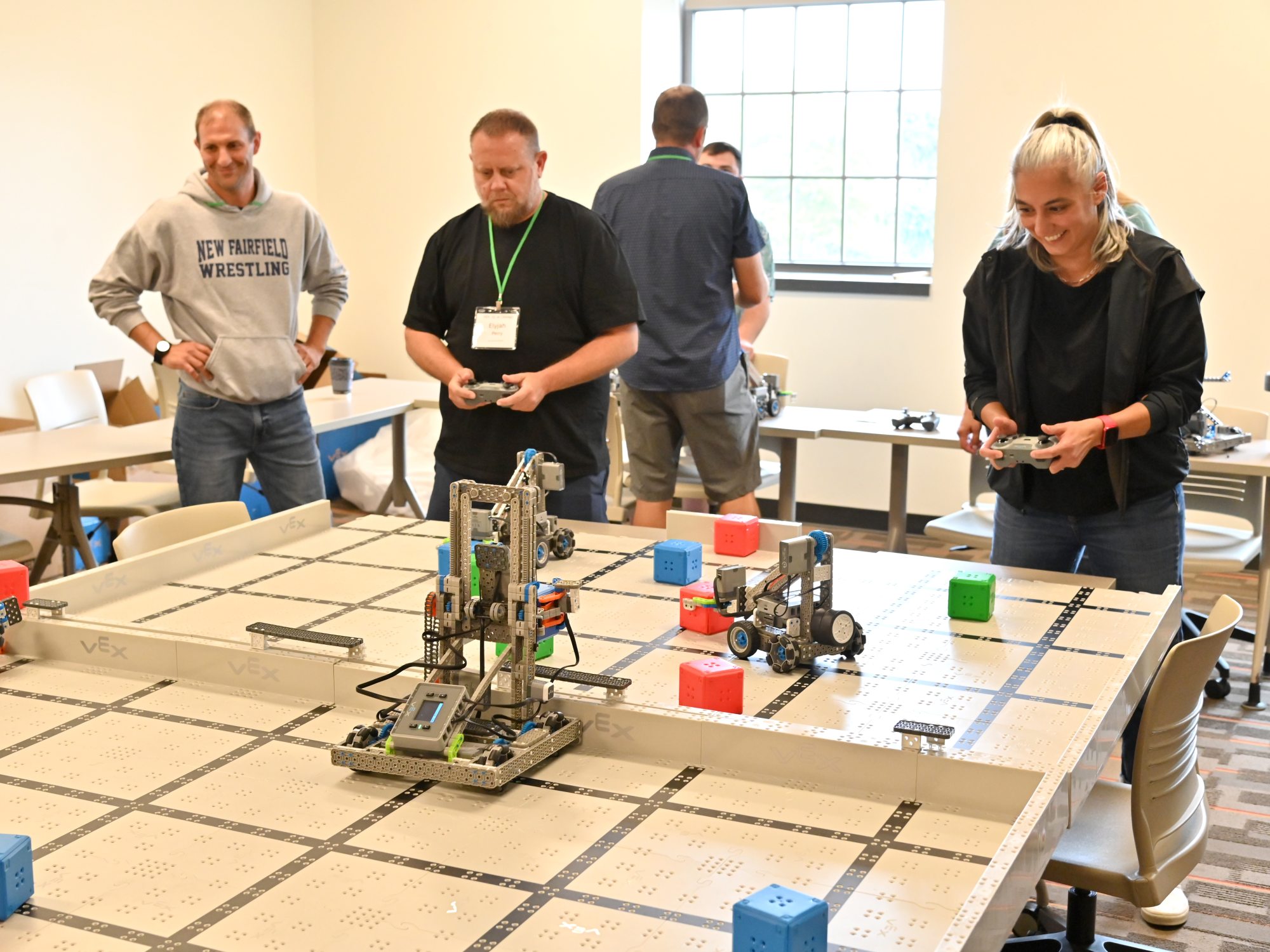 Teachers from around New York state converged on the SUNY Oswego campus in August fort VEX IQ robotics training, sponsored by a grant from Micron Technology