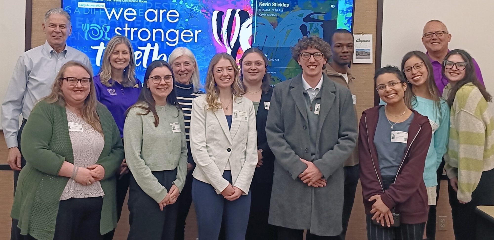 Members of SUNY Oswego's award-winning Society for Human Resource Management shown during a visit to Wegmans Food Market headquarters. 
