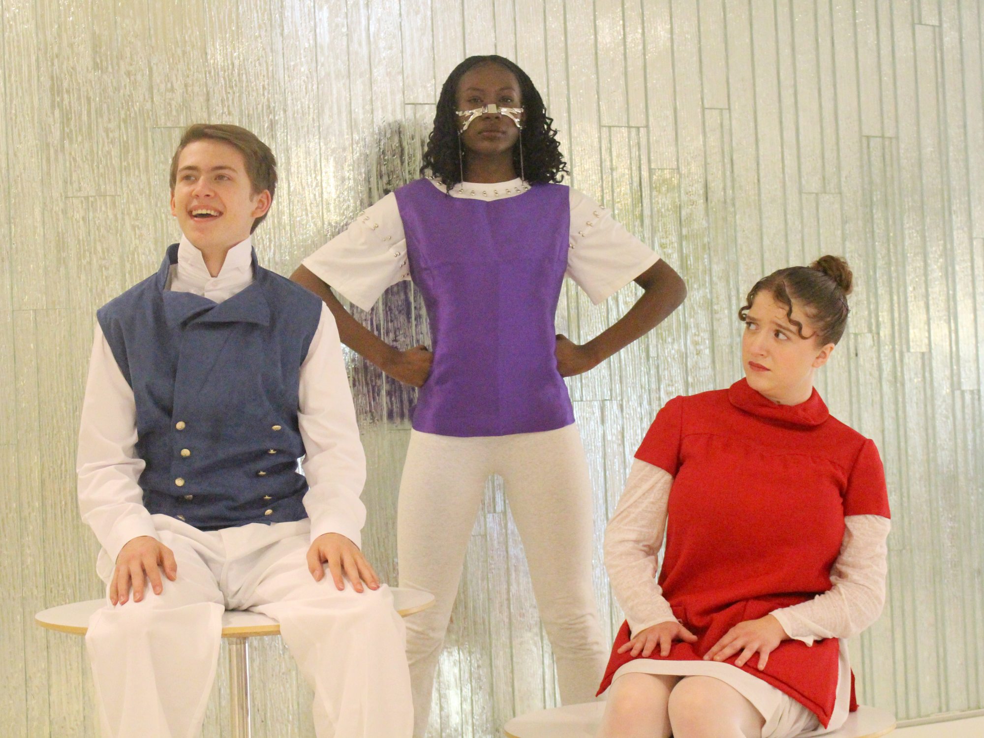 Starring as Robotic Companions (or RCs) in "The Appliance Department," opening SUNY Oswego's theatre season, are from left, Jevin Ray, Tara Turton and Tati Copp