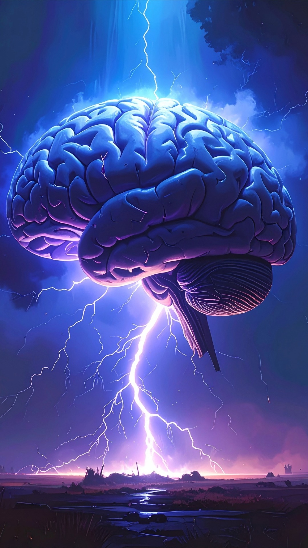 Digital art of brain with lightning. 
