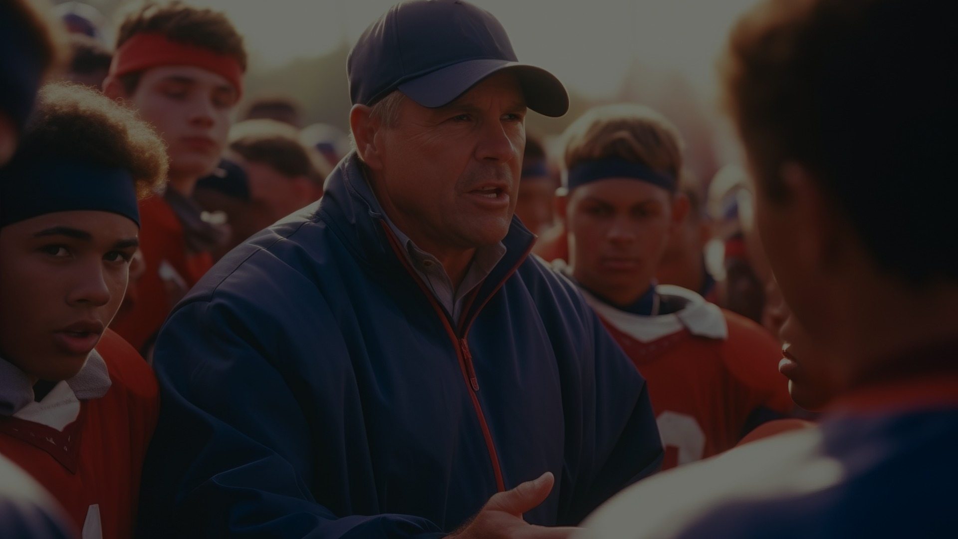 A coach motivates his team before they go on the field.