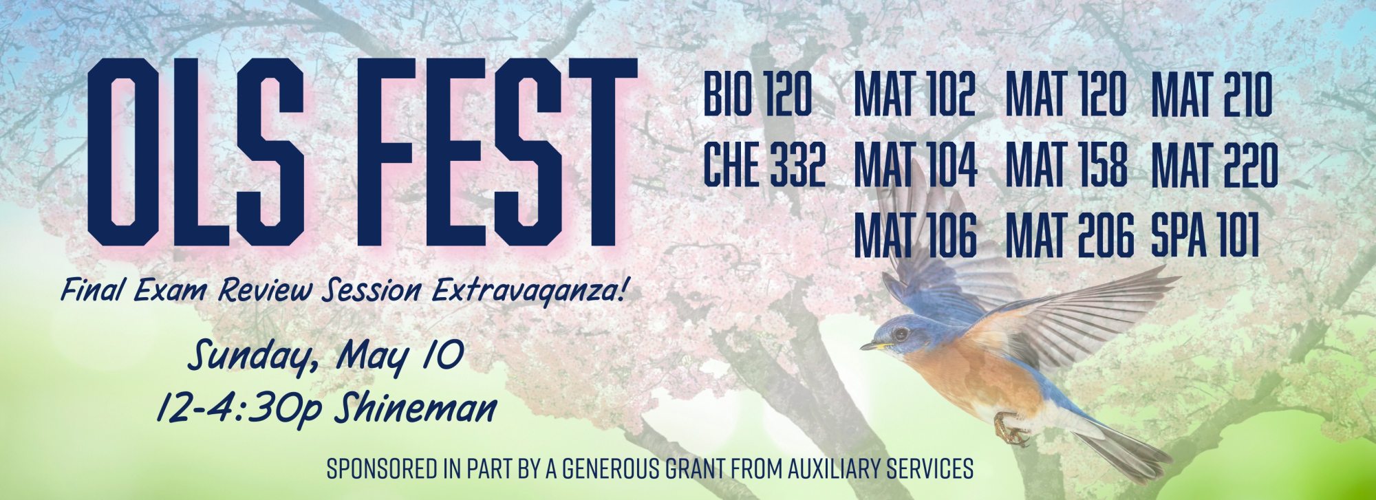 OLS Fest - Final Exam Review Session Extravaganza! Sunday, May 10 12-4:30p in Shineman.