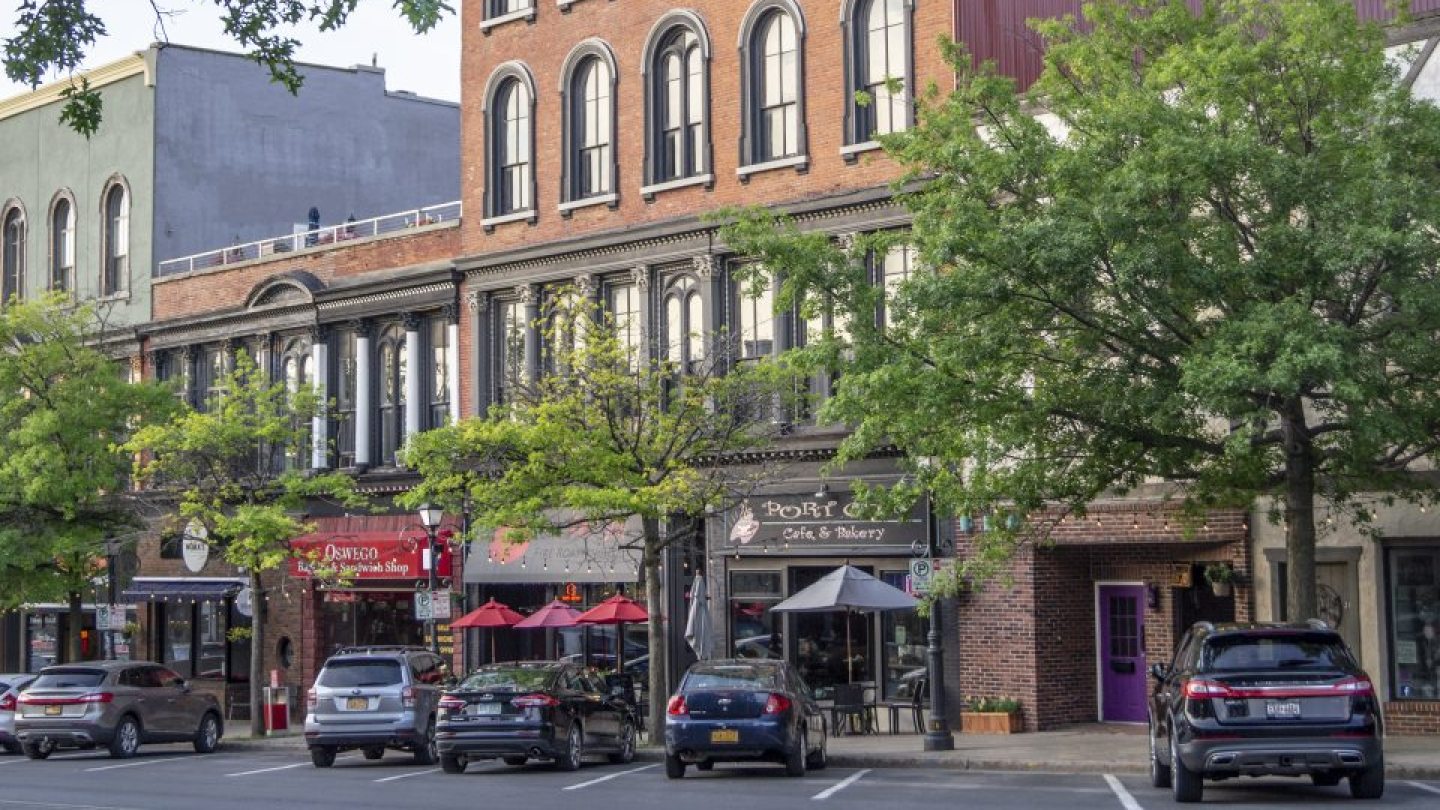 Storefronts in downtown Oswego