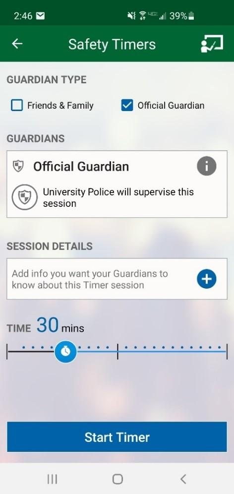 Setting a Safety Timer using the Guardian Application
