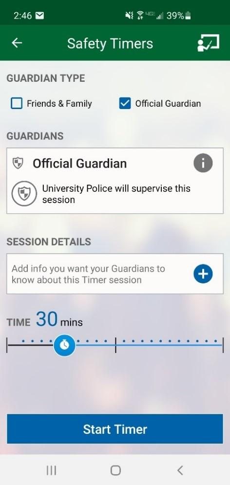 Setting a Safety Timer using the Guardian Application 