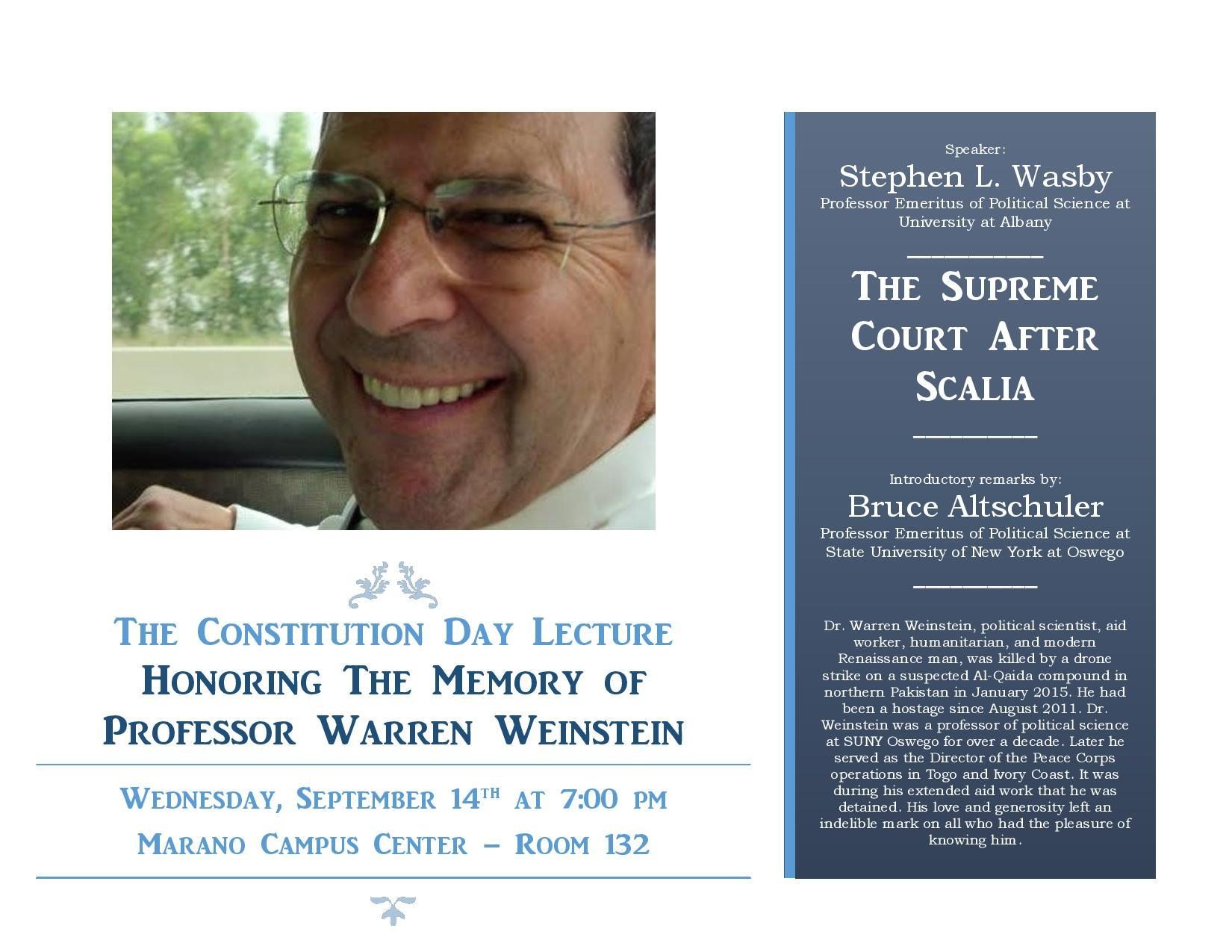 Constitution day flyer in memory of Professor Warren Weinstein