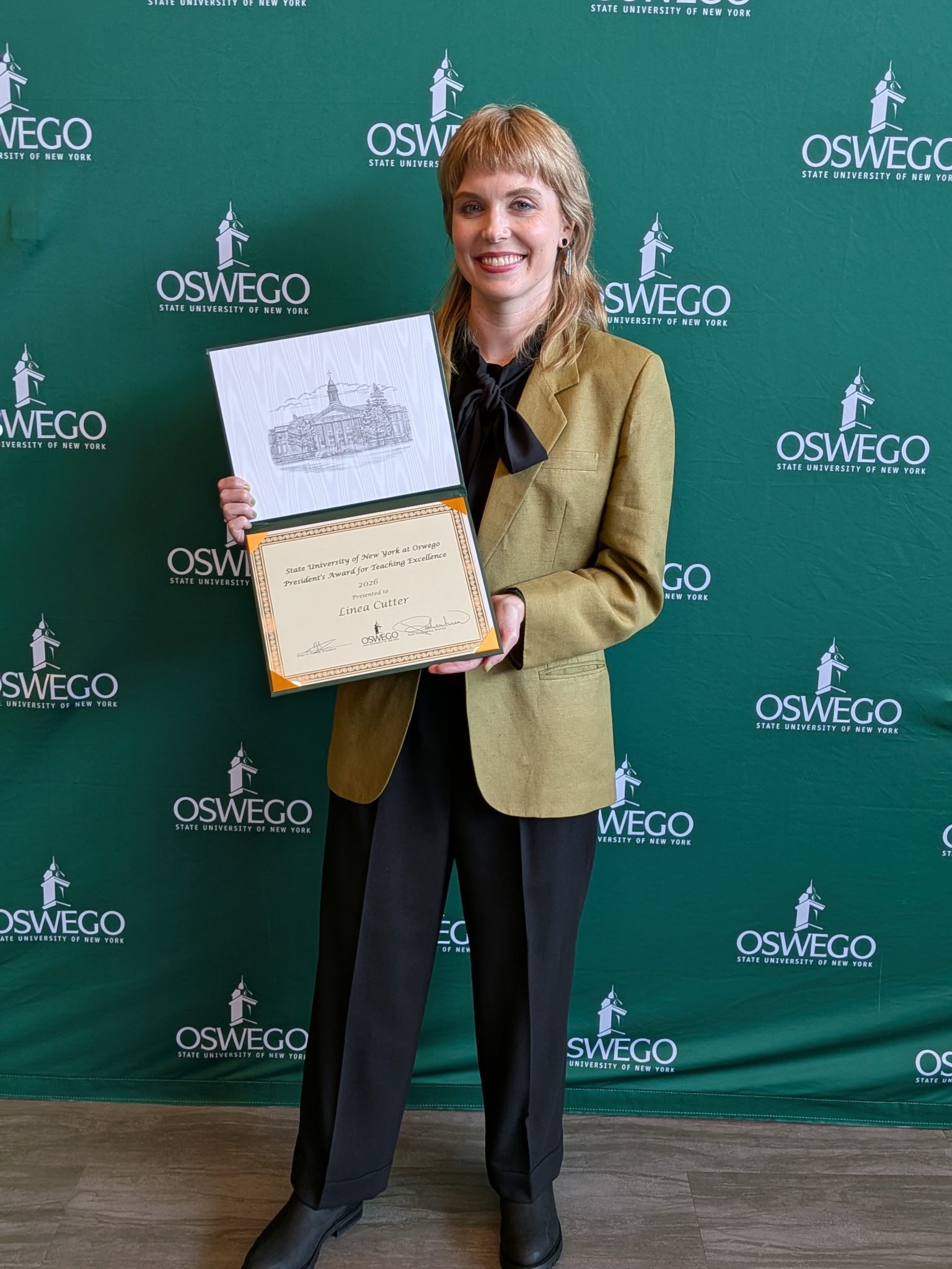 Dr. Cutter received the SUNY Oswego President's Award for Teaching Excellence in 2026