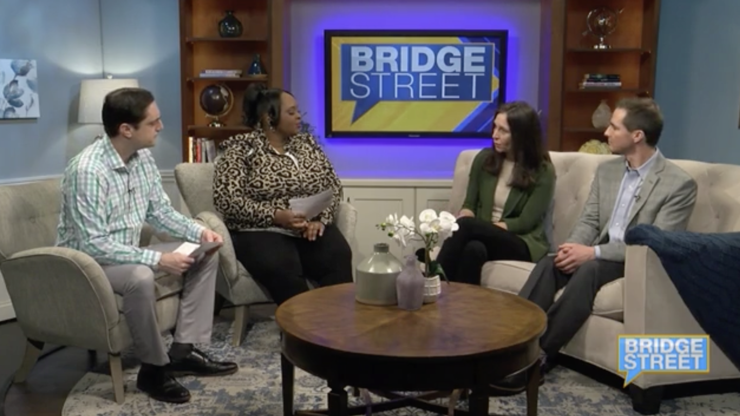screenshot of the segment on bridge street talking about SUNY Oswego's healthcare mba